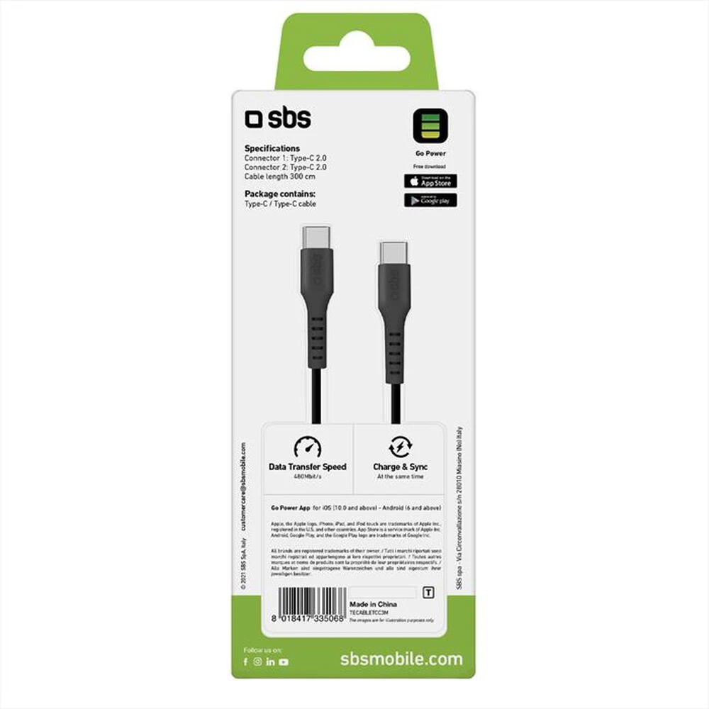 SBS - Cavo Type C-C USB 2.0 TECABLETCC3M-Nero 5 SBS - Cavo Type C-C USB 2.0 TECABLETCC3M-Nero - immagine 3